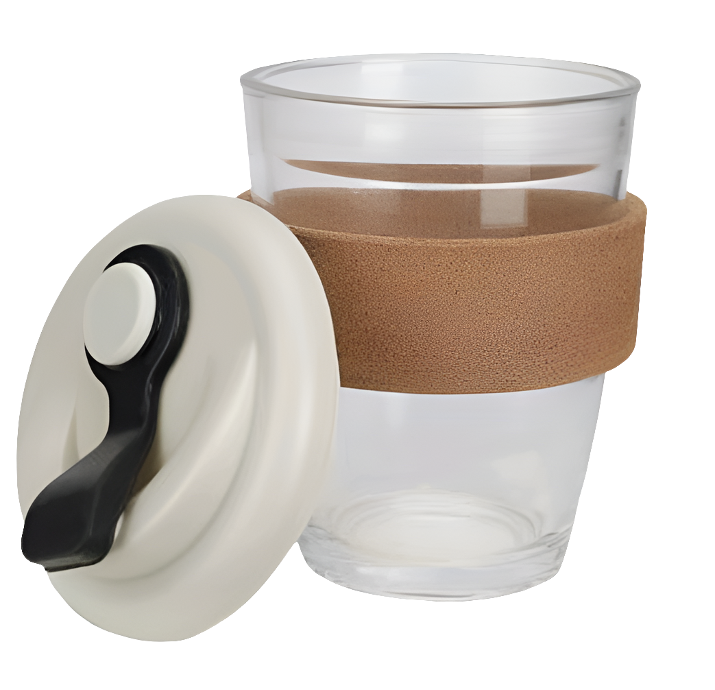 MGB21 BOROSILICATE COFFEE MUG WITH CORK GRIP CAP:250ML