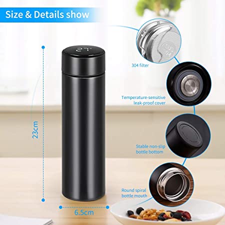 TWBLEDB001 Stainless Steel Sports Water Bottle with Insulated Thermos Bottle with LED Temperature Display Perfect for Hot and Cold Drinks Water Bottles for School Office Travel