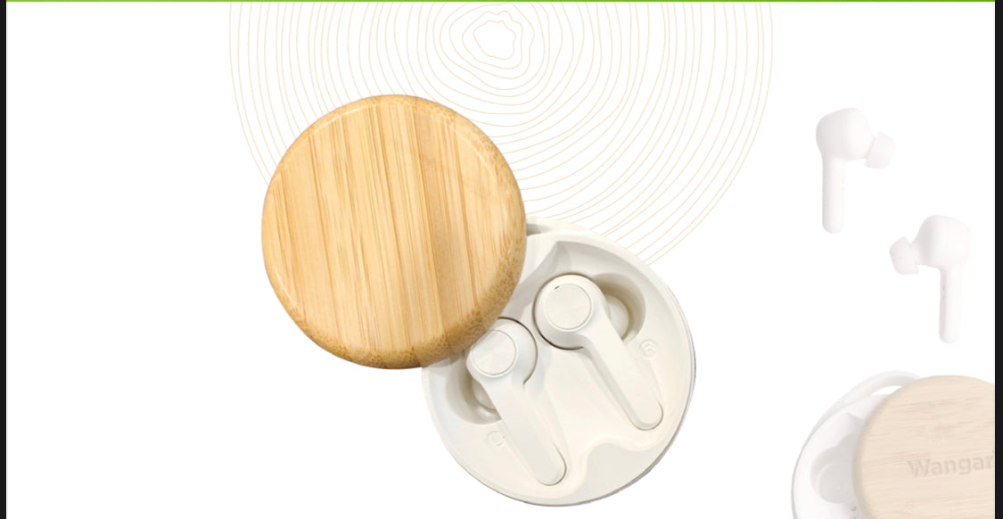 W1 Cherry Bamboo Wireless Earbuds, Natural Bamboo with Unique Look, Connects across various devices, Comes with a case for earbuds.