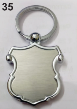 K35 keychain with unique design and metallic frame emblem