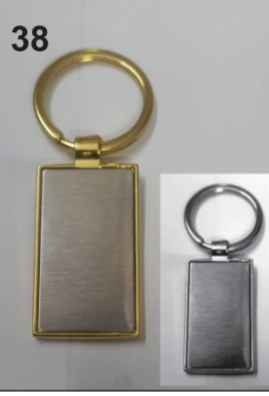 K38 keychain with unique design and metallic frame gold/silver