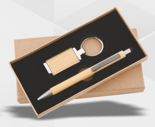 CSPK254 Wooden Bamboo, Pen & Keychain Set Wooden Look.