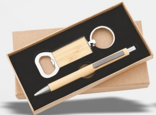 CSPK255 Wooden Bamboo, Pen & Opener Keychain Set Wooden Look.