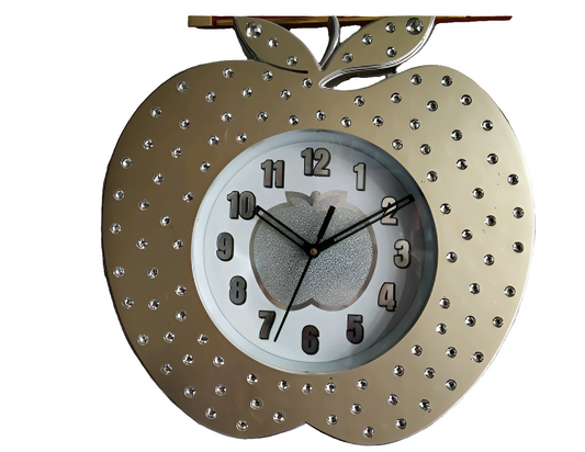 WC1201 Apple Designer Wall Clock Silent Quartz Movement Clock for Home, Office, Living Room, Gold