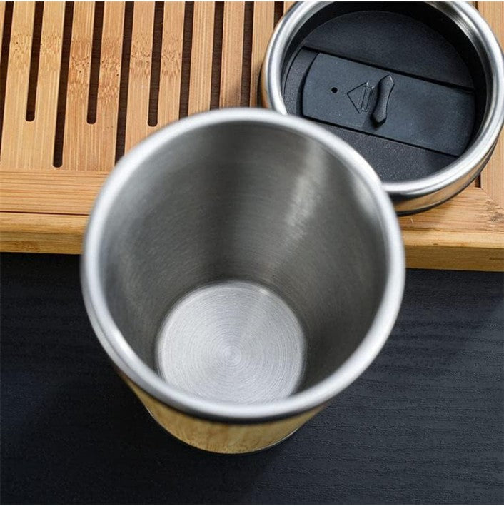 BCMCOF05 Bamboo Stainless Steel Hot and Cold Coffee Tumbler Mug Double Walled Coffee Travel Mug B7 (450 ML)