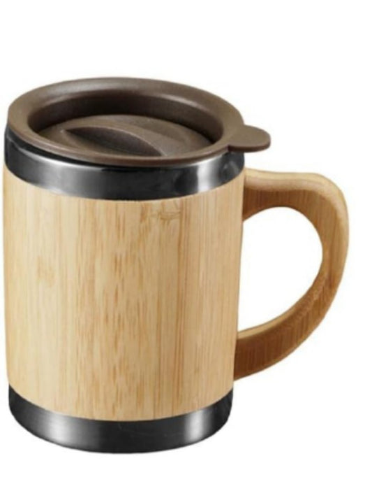 BCMCUP02 Bamboo Coffee Mug Cup | Insulated Tea Coffee Mug with Handle | Aesthetic Stainless Steel Tumbler | Non-Slip | Sustainable | Leak Proof | Bpa Free | 250 ML | Unique Stylish Gift |