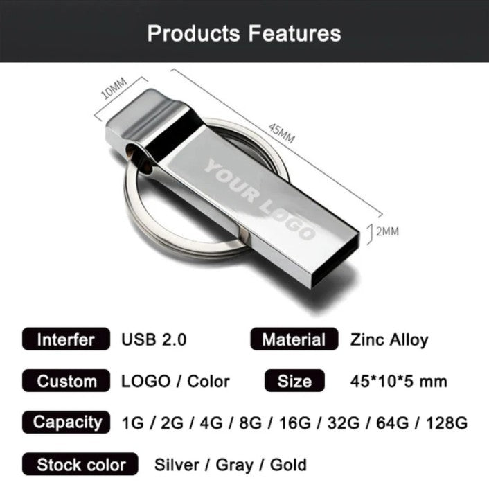 RM08 8GB Customized USB 2.0   Flash Drive Storage Device Metal pen Drive