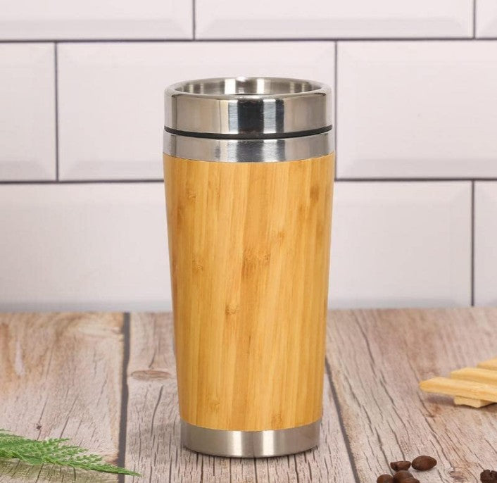 BCMCOF05 Bamboo Stainless Steel Hot and Cold Coffee Tumbler Mug Double Walled Coffee Travel Mug B7 (450 ML)