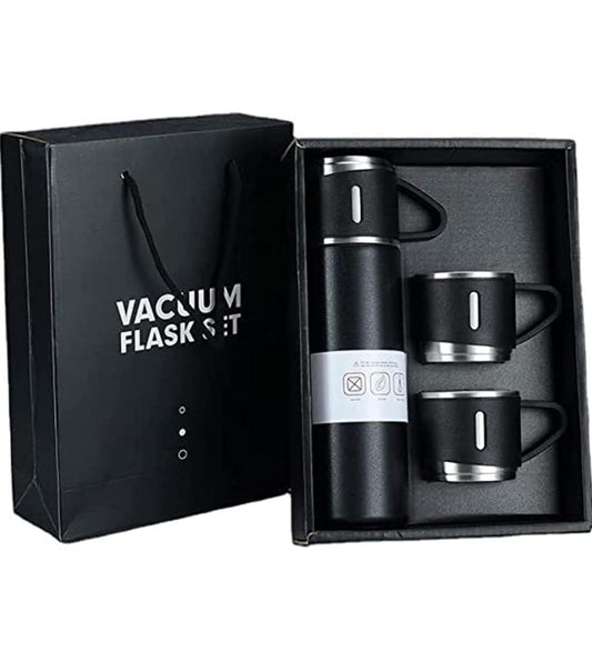 VFSCUPB500ml Vacuum Flask Set with 2 Cups, Insulated Double Wall Stainless Steel 500ml Tea Coffee Thermal Flask with 3 Cups, Hot and Cold Bottle, Corporate Gifts for Employees Christmas Gift, Random Color