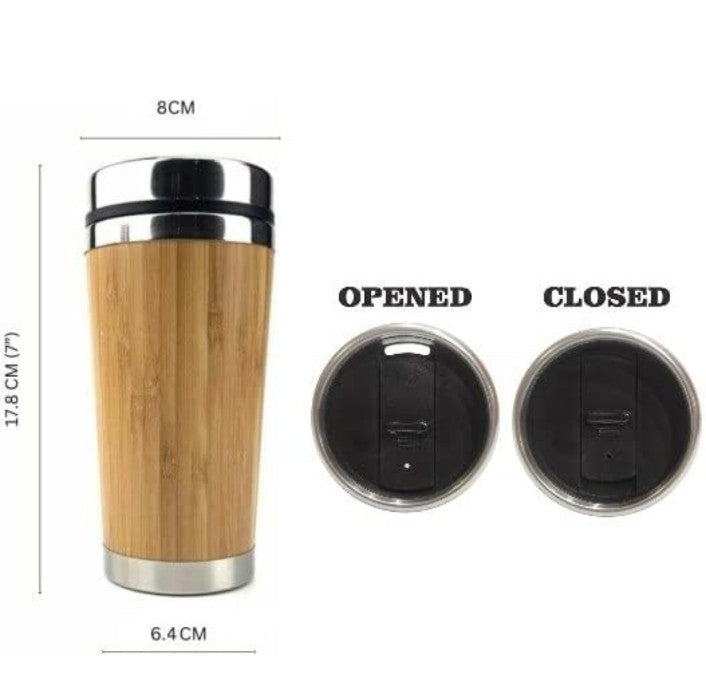 BCMCOF05 Bamboo Stainless Steel Hot and Cold Coffee Tumbler Mug Double Walled Coffee Travel Mug B7 (450 ML)